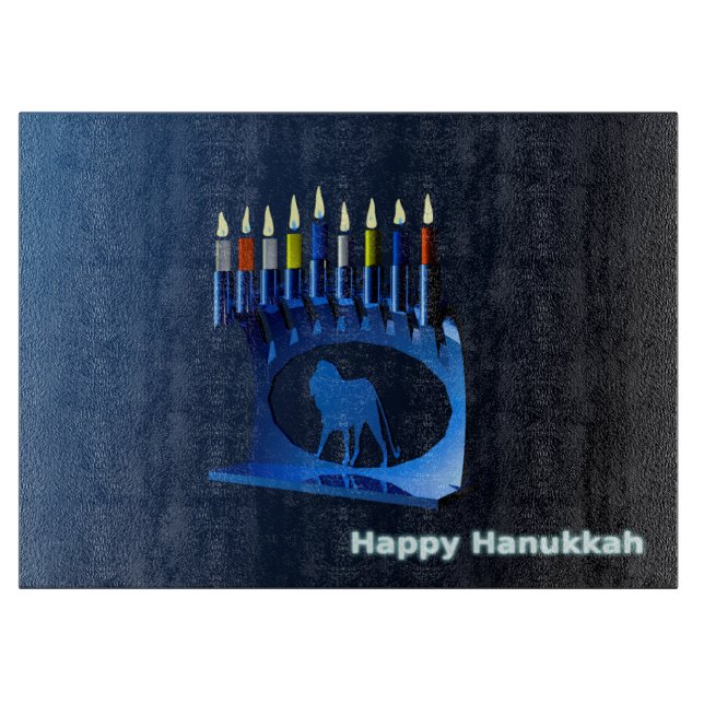 Shiny Blue Chanukkah Menorah Cutting Board (Front)