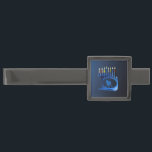Shiny Blue Chanukkah Menorah Gunmetal Finish Tie Clip<br><div class="desc">A modernistic,  metallic,  blue Chanukkah menorah,  featuring a lion in silhouette,  against a dark,  night-like background. All nine of the candles are lit.</div>