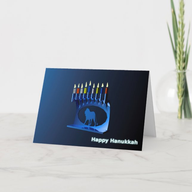 Shiny Blue Chanukkah Menorah Holiday Card (Front)