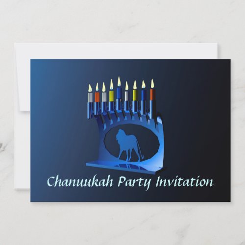 Shiny Blue Chanukkah Menorah Invitation