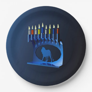 Shiny Blue Chanukkah Menorah Paper Plates