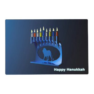 Shiny Blue Chanukkah Menorah Placemat