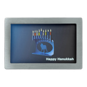 Shiny Blue Chanukkah Menorah Rectangular Belt Buckle
