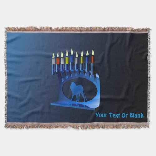 Shiny Blue Chanukkah Menorah Throw Blanket