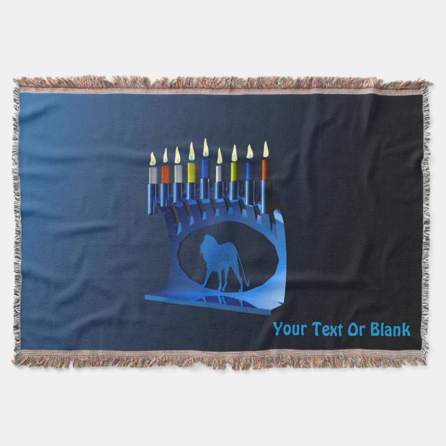 Shiny Blue Chanukkah Menorah Throw Blanket (Front)