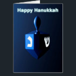 Shiny Blue Dreidel<br><div class="desc">A modernistic, metallic, blue dreidel against a dark, night-like background. Two of the Hebrew letters found on a dreidel, nun and shin, glow brightly. English text reading "Happy Hanukkah" also appears in glowing blue and white.</div>