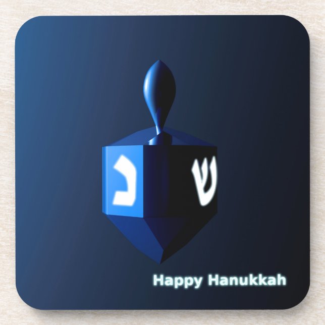 Shiny Blue Dreidel Drink Coaster (Front)