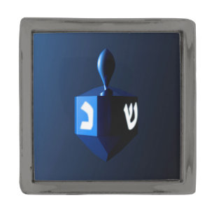 Shiny Blue Dreidel Gunmetal Finish Lapel Pin