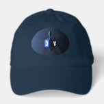 Shiny Blue Dreidel Hat<br><div class="desc">A modernistic,  metallic blue dreidel against a dark,  night-like background.  Two of the Hebrew letters found on a dreidel,  nun and shin,  glow brightly.</div>