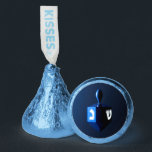 Shiny Blue Dreidel Hershey®'s Kisses®<br><div class="desc">A modernistic,  metallic blue dreidel against a dark,  night-like background.  Two of the Hebrew letters found on a dreidel,  nun and shin,  glow brightly.  Add your own text.</div>