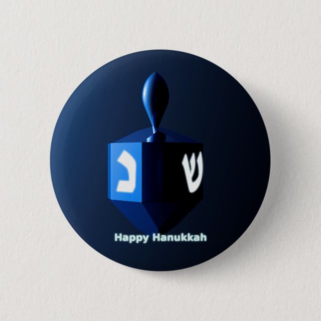 Shiny Blue Dreidel Pinback Button (Front)