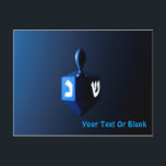 Shiny Blue Dreidel Postcard<br><div class="desc">A modernistic, metallic blue dreidel against a dark, night-like background. Two of the Hebrew letters found on a dreidel, nun and shin, glow brightly. Add your own text.</div>