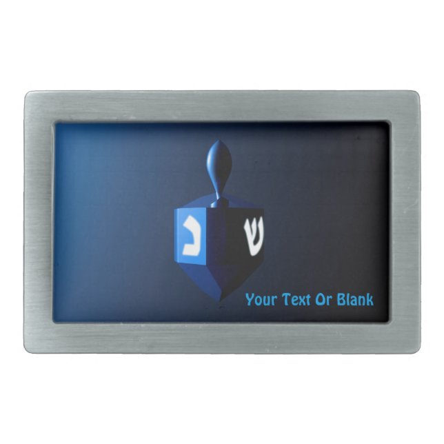 Shiny Blue Dreidel Rectangular Belt Buckle (Front)