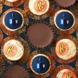 Shiny Blue Dreidel Reese's Peanut Butter Cups<br><div class="desc">A modernistic,  metallic blue dreidel against a dark,  night-like background.  Two of the Hebrew letters found on a dreidel,  nun and shin,  glow brightly.  Add your own text.</div>