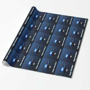 Shiny Blue Dreidel Wrapping Paper