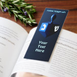 Shiny Blue Hanukkah Dreidel Bookmarks<br><div class="desc">A modernistic, metallic, blue dreidel against a dark, night-like background. Two of the Hebrew letters found on a dreidel, nun and shin, glow brightly. Hebrew text reading "Chag Chanukkah Sameach" (Happy Hanukkah) also appears in glowing blue and white. (Greeting card with matching design also available) Customize by adding your own...</div>