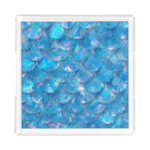 Shiny Blue Mermaid Print Acrylic Tray