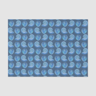 Shiny Blue Ornate Sea Shells Tissue Paper