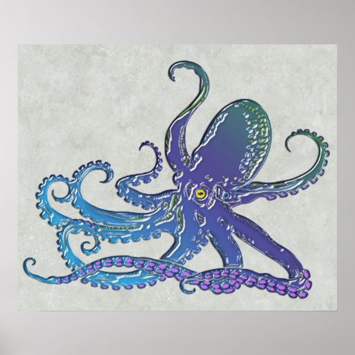 Shiny Blue & Purple Graphic Octopus Poster | Zazzle