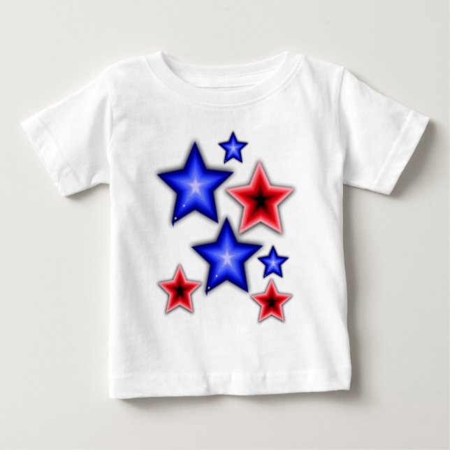 Shiny Blue & Red Stars Baby T-Shirt (Front)