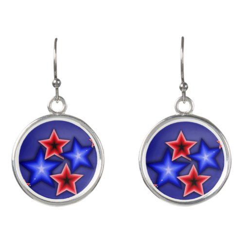 Shiny Blue  Red Stars Earrings