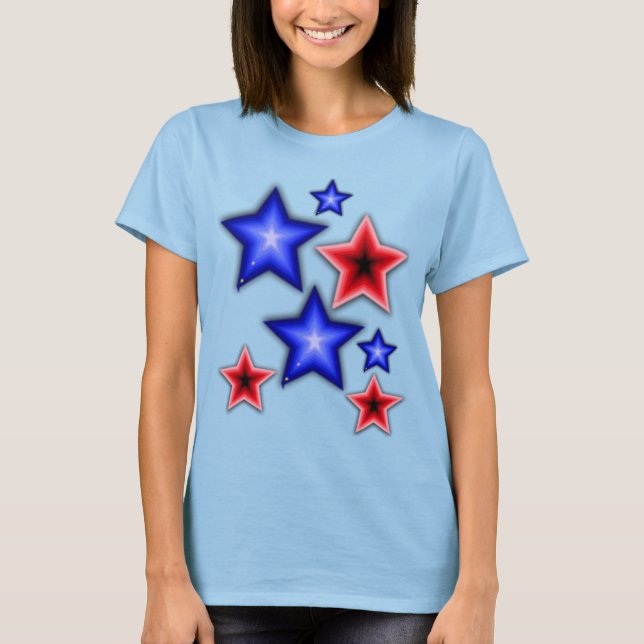Shiny Blue & Red Stars T-Shirt (Front)