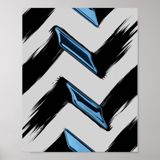 Shiny Blue Shapes with Diagonal Brush Stroke Poster (Front)