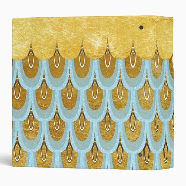 Shiny Blue Teal Glitter Mermaid Fish Scales Binder (Back/Spine)