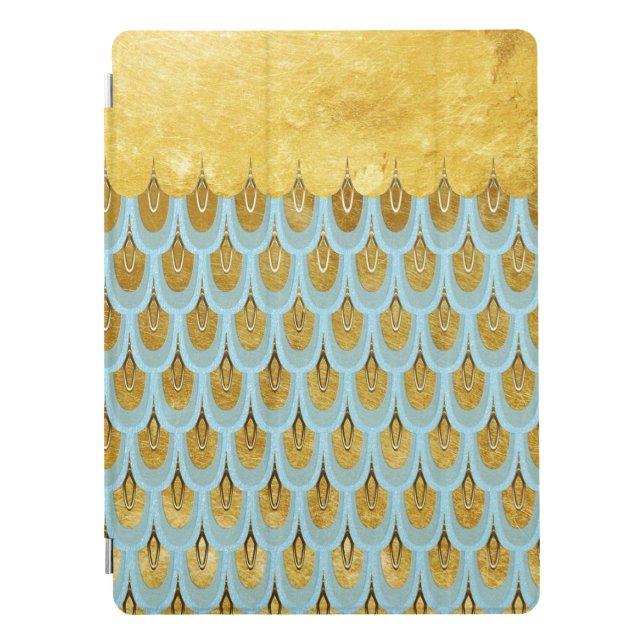 Shiny Blue Teal Glitter Mermaid Fish Scales iPad Pro Cover (Front)