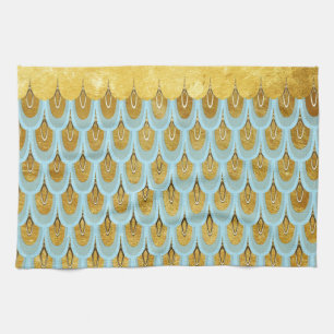 Shiny Blue Teal Glitter Mermaid Fish Scales Kitchen Towel