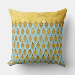 Shiny Blue Teal Glitter Mermaid Fish Scales Throw Pillow