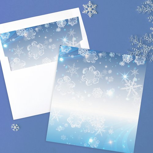 Shiny Blue Winter Wonderland Crystal Snowflakes Envelope Liner