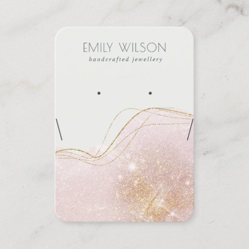 Shiny Blush Gold Glitter Earring Necklace Display Business Card
