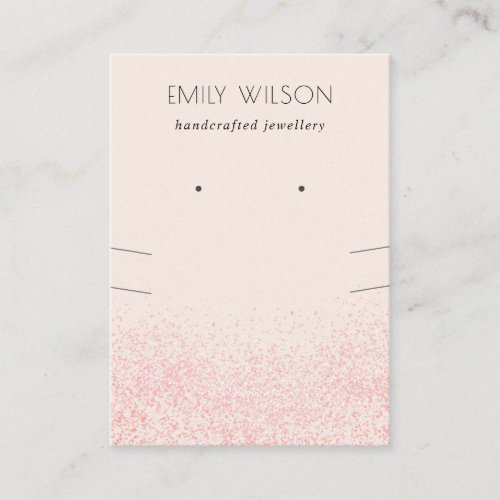 Shiny Blush Pink Glitter Texture Earring Necklace Business Card