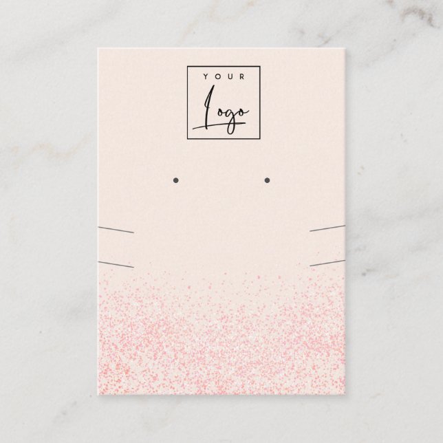 Shiny Blush Pink Glitter Texture Earring Necklace Business Card (Front)