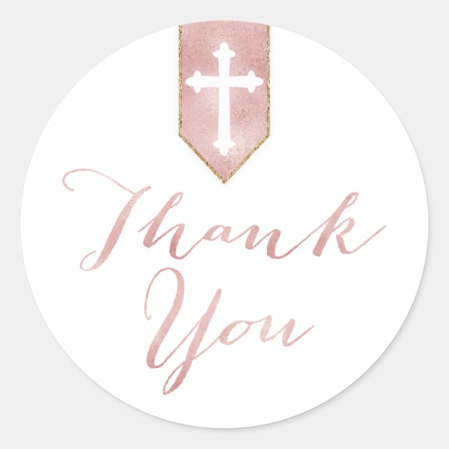 Shiny Blush Pink Religious Thank You Classic Round Sticker (Front)