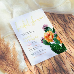 Shiny Boho Desert Cactus & Flowers Bridal Shower Foil Invitation