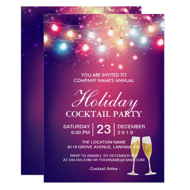 Shiny Bokeh String Lights Holiday Cocktail Party Invitation
