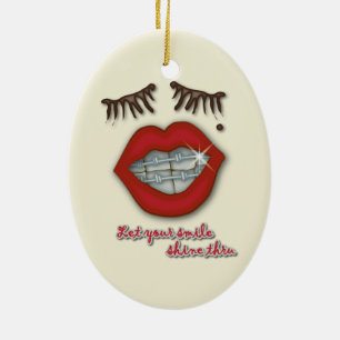 Shiny Braces, Red Lips, Mole, and Thick Eyelashes Ceramic Ornament