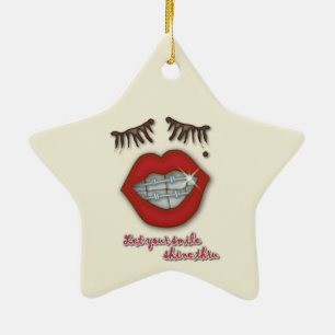 Shiny Braces, Red Lips, Mole, and Thick Eyelashes Ceramic Ornament