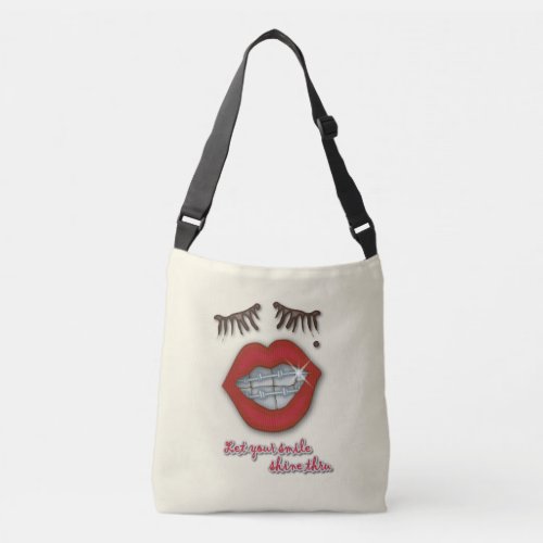 Shiny Braces Red Lips Mole and Thick Eyelashes Crossbody Bag