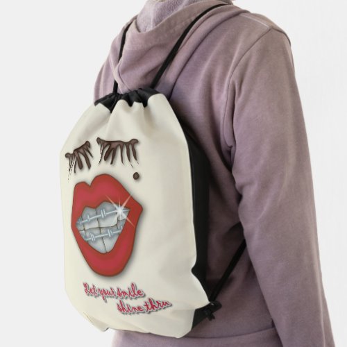 Shiny Braces Red Lips Mole and Thick Eyelashes Drawstring Bag