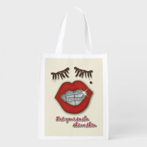 Shiny Braces Red Lips Mole and Thick Eyelashes Grocery Bag