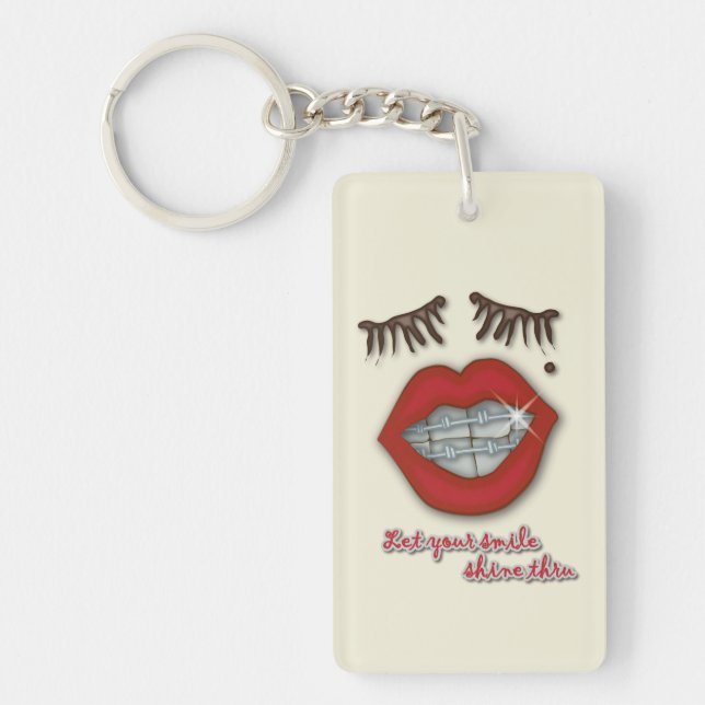Shiny Braces, Red Lips, Mole, and Thick Eyelashes Keychain (Front)