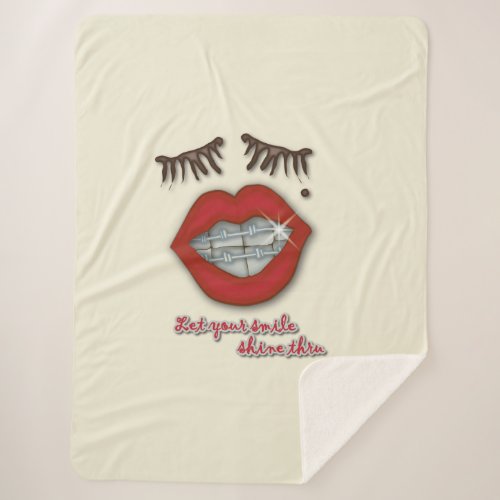 Shiny Braces Red Lips Mole and Thick Eyelashes Sherpa Blanket