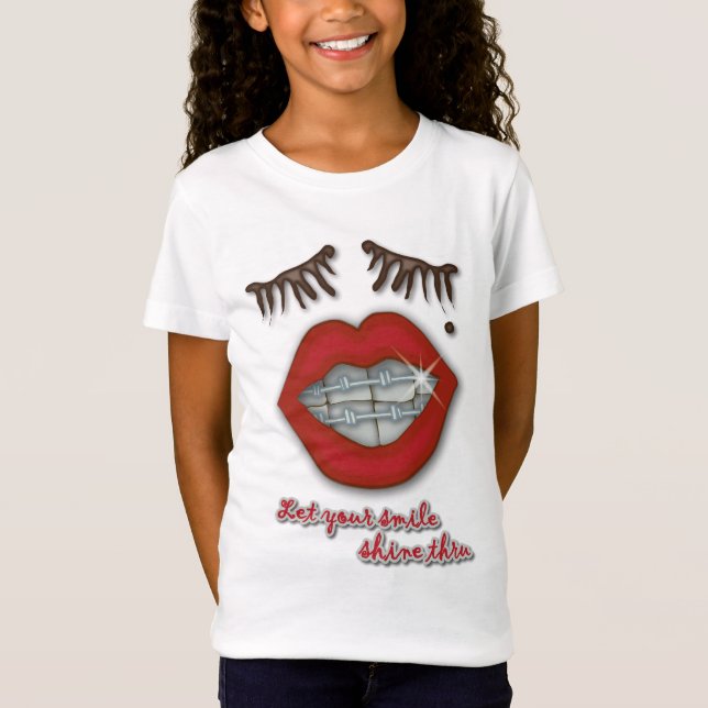 Shiny Braces, Red Lips, Mole, and Thick Eyelashes T-Shirt (Front)