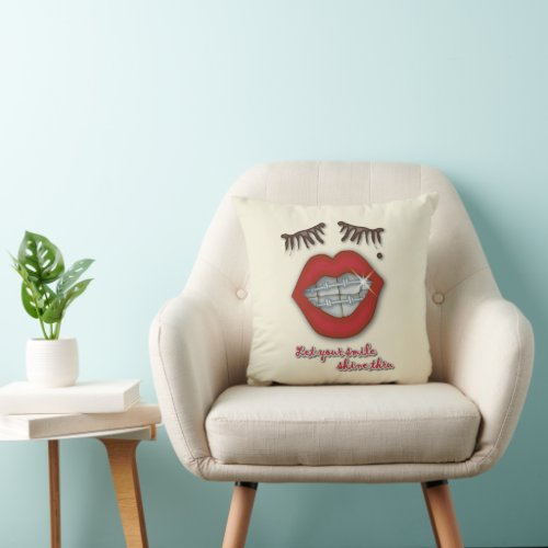 Shiny Braces Red Lips Mole and Thick Eyelashes Throw Pillow