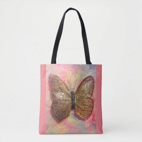 shiny bronze butterfly tote