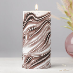 Shiny brown long wavy traces on white background pillar candle