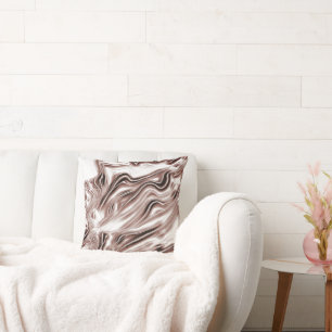 Shiny brown long wavy traces on white background throw pillow